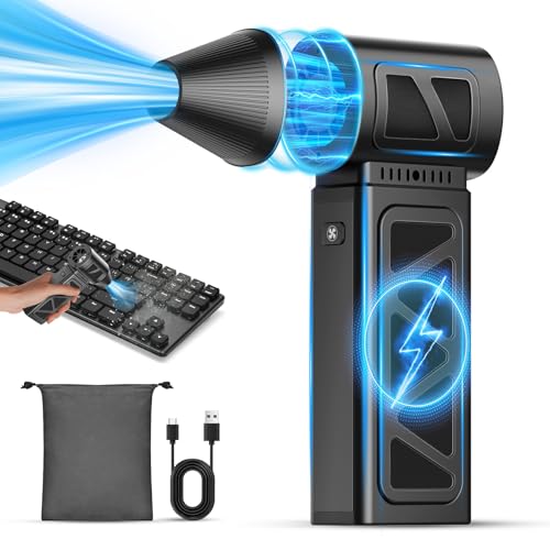 Tensky Compressed Air Duster,130000RPM Mini Electric Air Duster, Cordless Rechargeable High-Speed Air Blower, 5 Gears Adjustable Jet Dry Blower for Keyboard, PC, Car,Home Cleaning (Deep Black)
