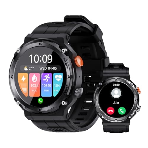 VIRAN Smart Watch (Answer/Make Calls), IP68 Waterproof Military Fitness Watch with Step Counter, Rugged Fitness Tracker with SpO2 Heart Rate Sleep Monitor, 100+ Sports Modes, for Android iOS (Black)