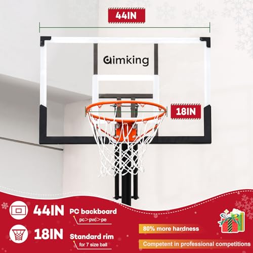 Aimking Portable Basketball Hoop Outdoor System with 29-44 Inch Shatterproof Backboard, 3.2FT-10FT Height Adjustable Basketball Goal System for Youth/Teens/Adults Indoor Outdoor