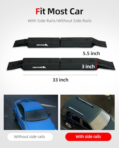 Image of Abahub Soft Roof Rack Pads System for Surfboard, Kayak, Canoe 32 Inch | Car Roof Rack Pads Use with Cross Bar, with 2 Tie Down Straps, 2 Tie Down Ropes, 2 Hood Loops and Storage Bag