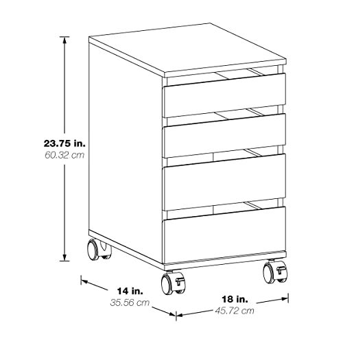 Image of OSP Home Furnishings Holly 4-Drawer Mobile Storage Cart for Home Office, Farm Brown Oak Finish