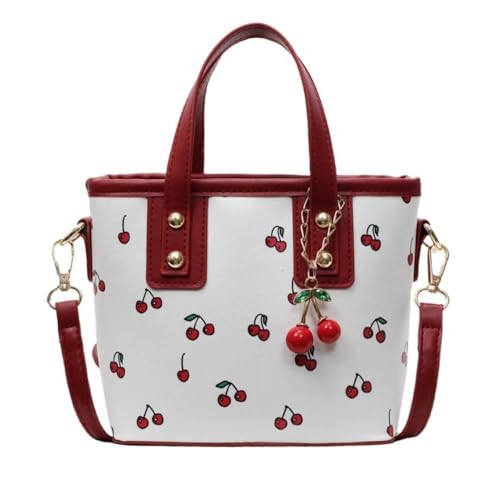 Cute Cherry Shoulder Crossbody Bag Mini Tote Purse Aesthetic Small Handbag with Cherry Charm