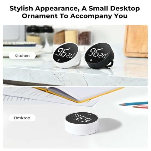Image of EooCoo Digital Kitchen Timer with Stand,199-Minute Visual Timers LED Display for Kids＆Adults,Magnetic Countdown Countup,Management Education Tool for Home Kitchen,School,Office,Fitness,Studying- White