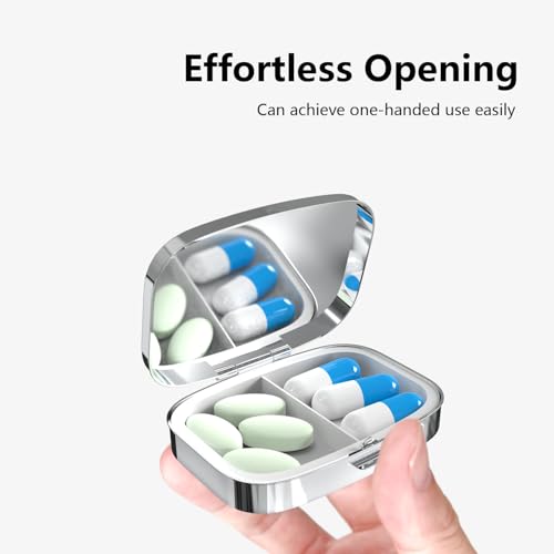 Image of Pill Box-2 Compartment Small Pill Case Portable for Pocket & Purse Single Pill Carrier Pill Container to Hold Vitamins Medication Fish Oil and Supplements BPA-Free