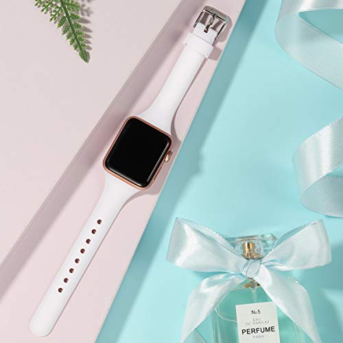 Image of Laffav Compatible with Apple Watch Bands for Women 44mm 45mm 46mm 42mm 49mm 40mm 41mm 38mm, Soft Silicone Narrow Slim Thin Sport Replacement Strap for iWatch Bands Series 11 10 9 8 7 6 5 4 3 SE3 /2 /1