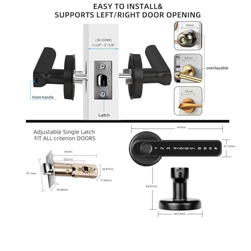 Xenocam Fingerabdruck Smart Türschloss mit Tastengriff für Zuhause, Wohnung, Büro, Haustür, Schlafzimmer, schlüsselloses Eingangstürschloss