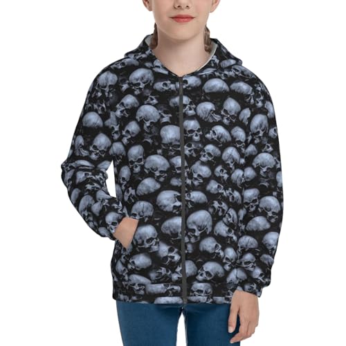 Gothic Skull Kids Pullover Hoodies Boys Zip Up Sweatshirts Girls Athletic Clothes with Pocket3