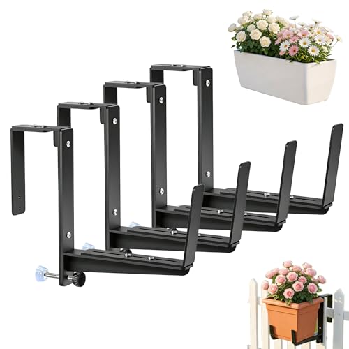 GWIAYRN Lot de 4 Supports de Jardinière pour Balcon en Métal Renforcé – Support Balcon Réglable pour Balustrade, Terrasse et Clôture –...