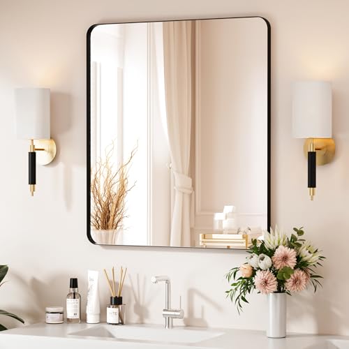 Black Bathroom Mirror 28X32 Inch Bathroom Vanity Mirror for Wall,