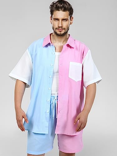 Haull Shirt Tops and Colorblock Shorts Set Gender Reveal Outfit Mens Gender Reveal Shirt Pink and Blue Button Down Shirt Men2