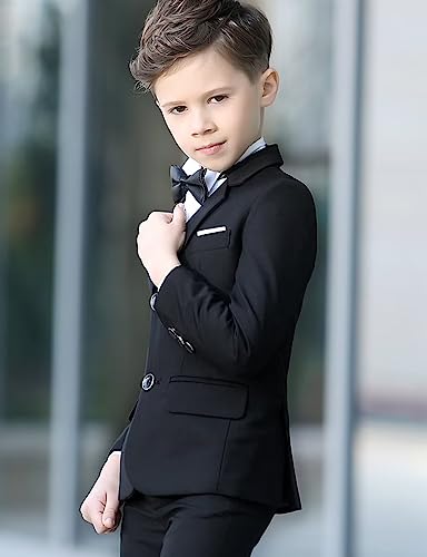 Yuanlu Boys Colorful Formal Suit 5 Piece Slim Fit Dresswear Kids Tuxedo Suits Outfit Set (Black, 2) #TOP5
