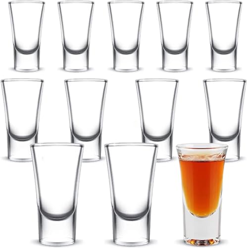 NUWIQ Heavy Base Shot Glasses: 12-Pack 25ml Small Clear Thick Base Glasses Drinking Tequila Vodka Whisky Gin - Reusable for Bar Pub Party Game
