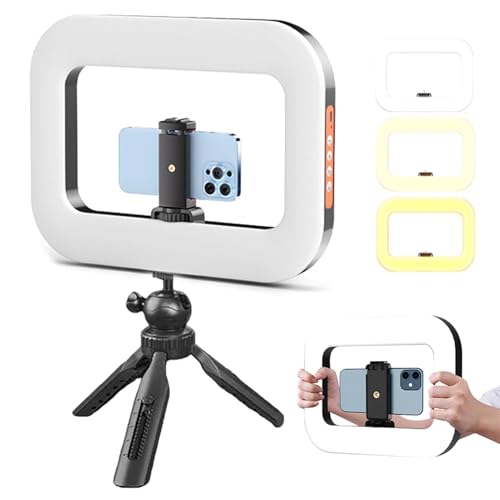Rechargeable Selfie Portable Ring Light, Adjustable Bicolor Fill Light, 3 Light Modes Handheld LED Ring Lights, Rechargeable Cordless Square Ring Light With Tripod, Phone Video Stabilizer