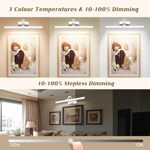 Image of White Picture Light Natural Light Spectrum CRI 97+ with Remote Control, 16 Inches, Battery Operated, 3000-6000K, Cordless Art Wall Sconce