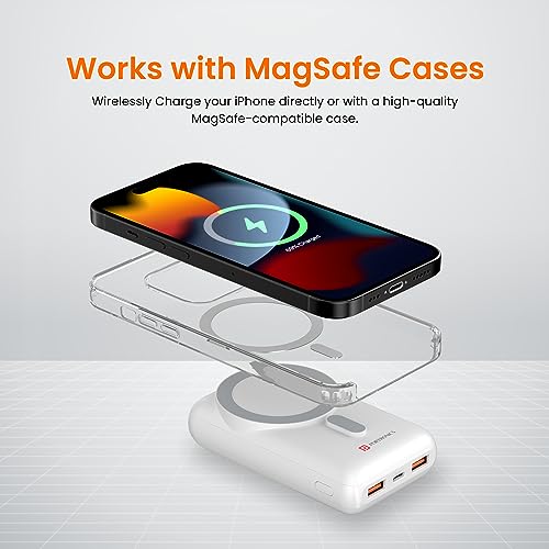 Image of Portronics Wirecell 10 10000mAh 15W Magnetic Wireless Power Bank with 22.5 Wired Output Compatible with iPhone 12 & Above, Samsung Galaxy Z Fold 2, S20 FE, S6 Edge & Other QI enables Devices(White)