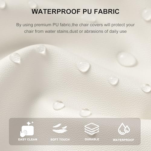 Image of SearchI Waterproof PU Leather Seat Covers for Dining Chairs, 2 Pack Stretch Dining Room Chair Seat Covers, Kitchen Chair Seat Covers Protectors (Cream)
