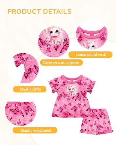 Image of LQSZ Matching Girls & Doll Pajamas Set for Toddler Girls Short Sleeves Cute Outfit Sleepwear