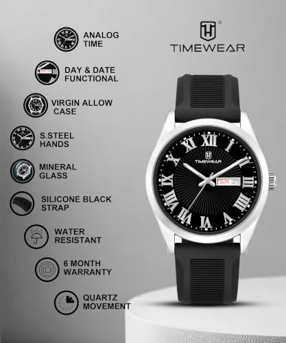 Image of TIMEWEAR Roman Track Dial, Day & Date Functioning, Silicone Strap Analog Watch for Men