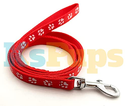 Image of KsPups Dog Collar Leash Set Puppy Printed - Adjustable 15 MM Nylon Collar with Leash for Small Pet and Puppies, Color-Full Collar Leash Set for Puppies, Dog & Cat (15mm Paw Print (RED))
