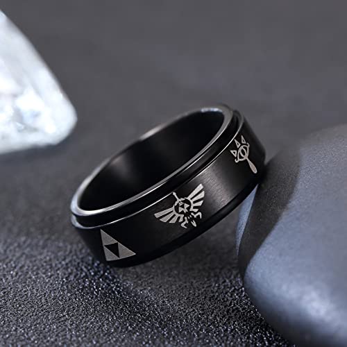 8mm Black Spinner Pattern Triforce Stainless Steel Wedding Band Anxiety Relief Spinning Ring2