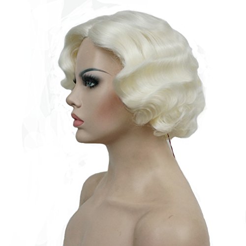 Lydell Vintage Cosplay Party Wig Short Finger Wavy Flapper Hairpiece +Free Wig Cap (613A White Blonde) #TOP2