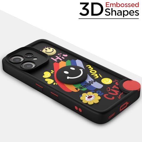 Image of Pikkme Back Cover for CMF by Nothing Phone 2 Pro 5G | Soft Silicone| Cute Rainbow Smile & 3D Cartoon Flower Design | Shockproof Raised Camera Protection Bumper Case (Black)
