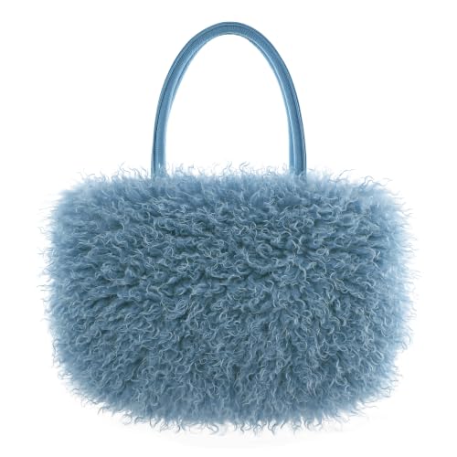 Image of Women's Fuzzy Tote Bag Curly Handbag Furry Shoulder Bag Large Plush Top Handle Purses Winter