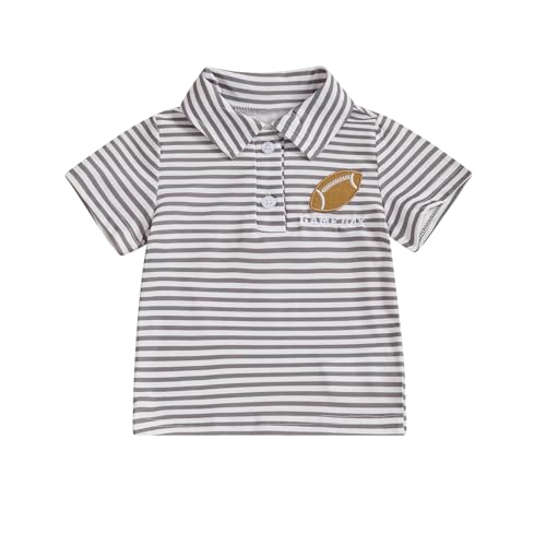 Toddler Baby Boy Lapel Collar Striped Print Polo Shirt Short Sleeve Embroidery T-Shirt Tees Tops Summer Clothes (A-Grey, 2-3 Years)