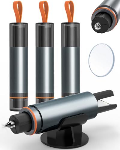 Gurtschneider Notfallhammer Auto 4 Stück Glasbrecher mit Gurtschneider Nothammer Federkorn Sicherheitshammer Autoscheiben Zertrümmerer Rettungswerkzeug Car Emergency Hammer mit Testglas