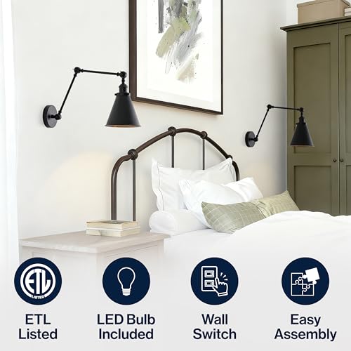 Image of JONATHAN Y Rover 1-Light Wall Sconce 7 inch, Black, Set of 2
