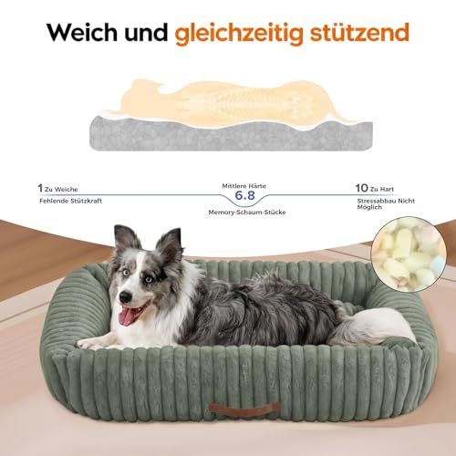 Upvilla Luxusweicher Hundekorb, Super Weiches hundebett Grosse Hunde, 4-seitiges Nackenkissen, Abnehmbare Waschbare Hundematte, Hundesofa mit Griffen, Haustierbett (Dunkelgrau, 109 * 76 * 20cm)