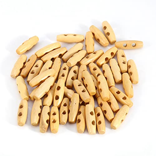 50pcs Wooden 2-Hole Toggle Buttons, Eco-Friendly 30mm Horn Design for Coats Sweaters, and DIY Sewing Projects - Image 2