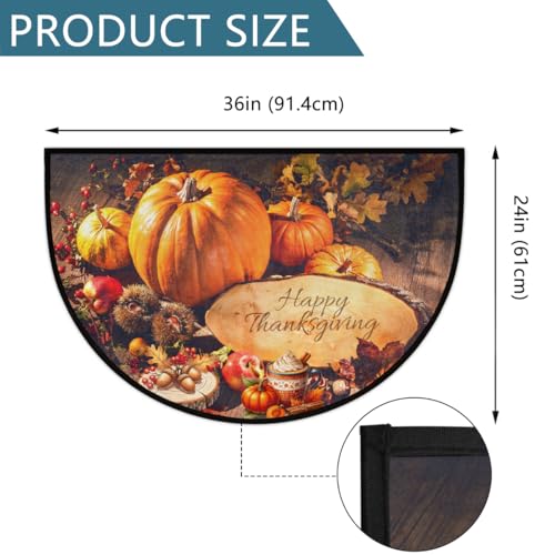 Image of cfpolar Half Round Door Mat Thanksgiving Pumpkin Non-Slip Semi Circle Area Rug Washable Half Moon Hearth Rugs for Indoor Outdoor Bathroom Kitchen Patio Runner Mat Laundry Room Home Decoration