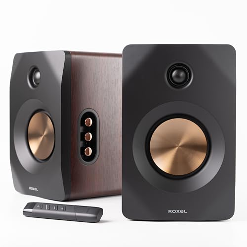Roxel Nova Enceintes actives pour bibliothèque, puissance RMS, 100 W, diffusion en continu BT 5.4, HDMI ARC, entrée optique, câble de haut-parleur de 3 m, son dynamique pour films, musique, bureau,