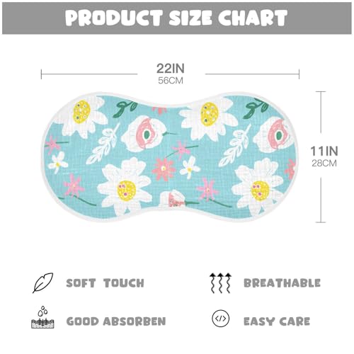 Style Flowers Muslin Burp Cloths 22x11 Inch - 4-Layer Organic Cotton & TPU Waterproof Lining, Absorbent Baby Bibs for Boys/Girls with Hanging Loop4
