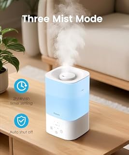 Humidifiers for bedroom, 3.5L Cool Mist Humidifier for Large Room, Top Fill Essential Oil Diffuser for Baby & Plant, Auto Shut-Off, Quiet Operation, White