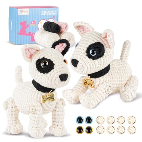 Image of Gipony Crochet Kit for Beginners Animal,Crochet Animal Kits,Crocheting Kit for Starters,Learn to Crochet with Step-by-Step Video Tutorials,Beginner Crochet Kits Adults(2 Pack Bull Terrier)