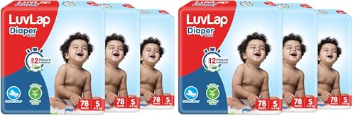 Image of LuvLap Pant Style Baby Diapers, Small (SM) For babies of 4 to 8Kg, 234 Count (78x3) with Aloe Vera Lotion for rash protection, with upto 12hr protection Diapers, (78 Count, Pack of 6)
