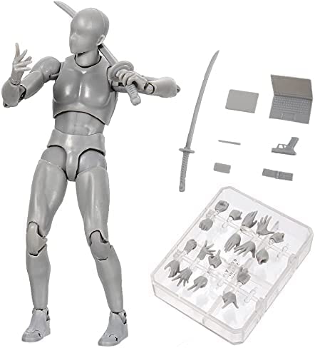 Action Figures Body-Kun DX & Body-Chan DX PVC Model SHF Children Kids Collector Toy Gift, Drawing Mannequin Figure Models for Artists (Gray Male+Female)