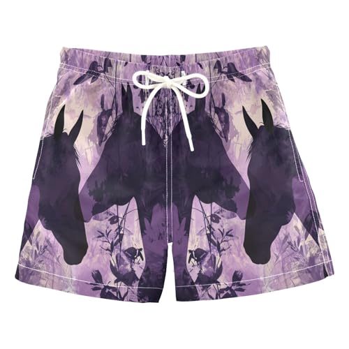 Jucciaco Boys Swim Trunk Quick Dry Beach Board Shorts Horse Animal Purple Leaves Swimwear for Kids