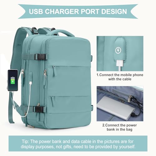 Image of coowoz Large Travel Backpack For Women Men, Carry On Backpack,Hiking Backpack Waterproof Outdoor Sports Rucksack Casual Daypack Expandable Heavy Duty Extra large Backpack Blue Expansion