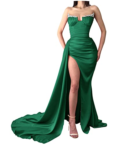 slim fit dress slacks Emerald Green Prom Dresses Long Formal Evening Dresses Sexy High Slit –  Siaoryne