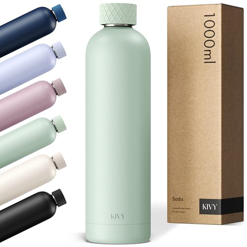 KIVY Isolierte Trinkflasche 1l Edelstahl - Auslaufsichere Thermosflasche 1l - Kohlensäure geeignet - Trinkflasche Schule, Gym, Reisen - Flasche Edelstahl - Sport Wasserflasche - Isolierflasche