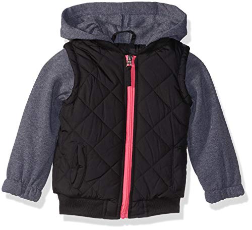 Pink Platinum Baby Girls Vest with Fleece Hood and Sleeves, Black, 18M