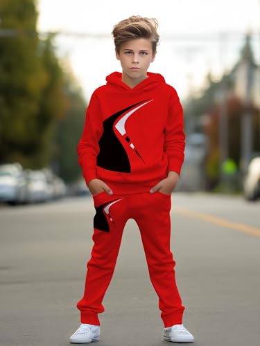 Image of boys' clothing sets, 2-Piece Hoodie & Pants Outfits for Boys Size 4-14 | Lightweight Non-Fleece Fall & Spring Clothing Sets