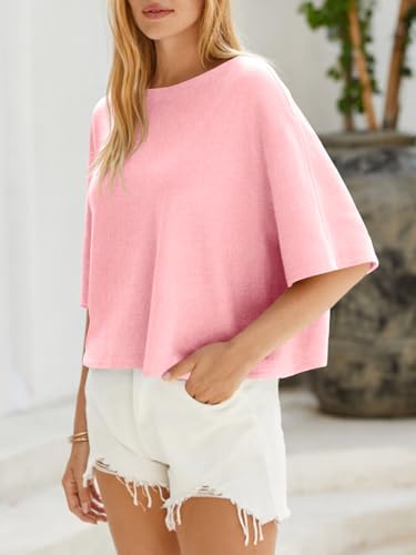 Image of Cicy Bell Womens Half Sleeve Sweaters Oversized Boat Neck Knitted Pullover Sweater Trendy Casual Loose Fit Fall Tops