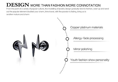 Unisex Screw Flat Back Lightning Bolt Stud Earring in High Polished Surgical Steel - Plated in 14K Yellow Gold or 925 Sterling Silver4