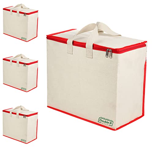 Image of DOUBLE R BAGS Multipurpose Clothes & Grocery Storage Organizer with Reinforced Cotton Handles, Zip Cover & 1 Compartment - Heavy Duty Canvas Bags (Red, 43x27.9x43 cm, Pack of 4)