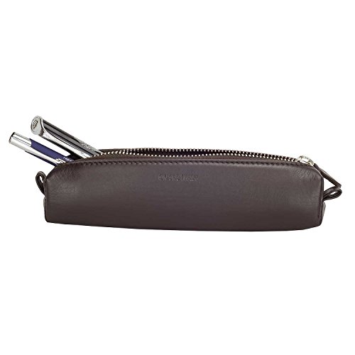 Image of DiLoro Italy Zippered Fountain Ballpoint Rollerball Pens and Pencils Case Holder Pouch Genuine Full Grain Soft Nappa Leather (Nappa Brown)