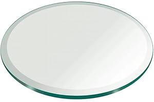 24" Round Tempered Glass Shelf Panel Table Top Clear,3/8" Thick Beveled Edge